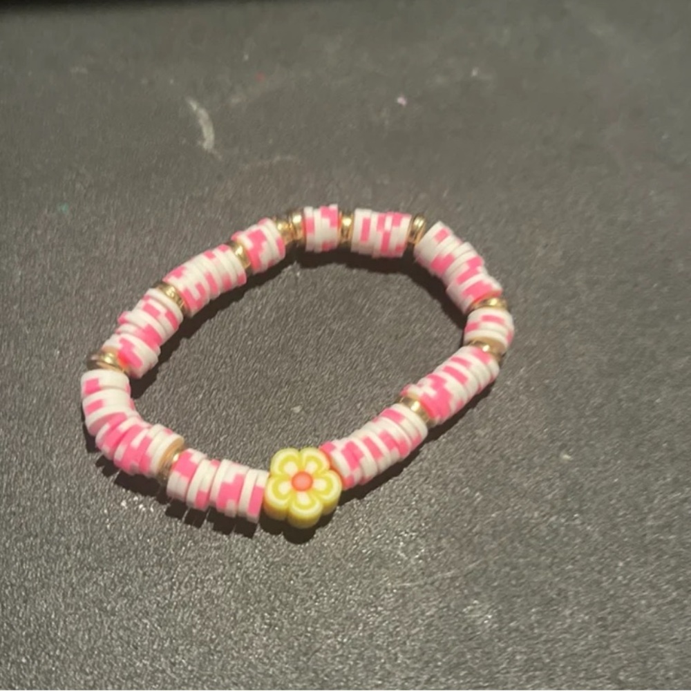 Pink and White Beaded Summer Bracelet